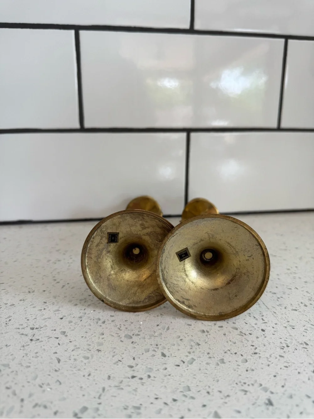 Vintage Pair Brass Cherub Angel Candle Holders